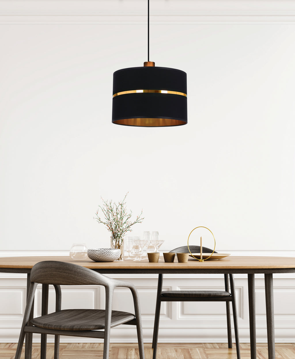 Assam lampa wisząca czarny+złoty 1x60W E27 abażur czarny+złoty pasek