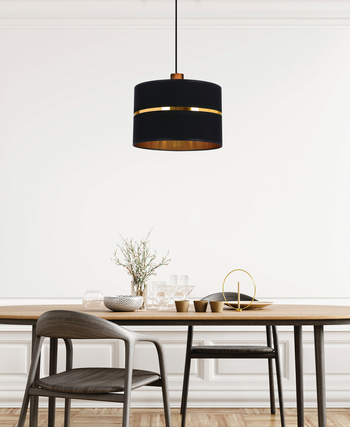 Assam lampa wisząca czarny+złoty 1x60W E27 abażur czarny+złoty pasek