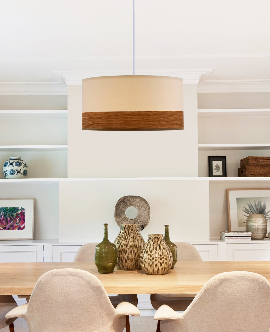 Bianco lampa wisząca biały 1x40W E27 abażur biały+orzechowy