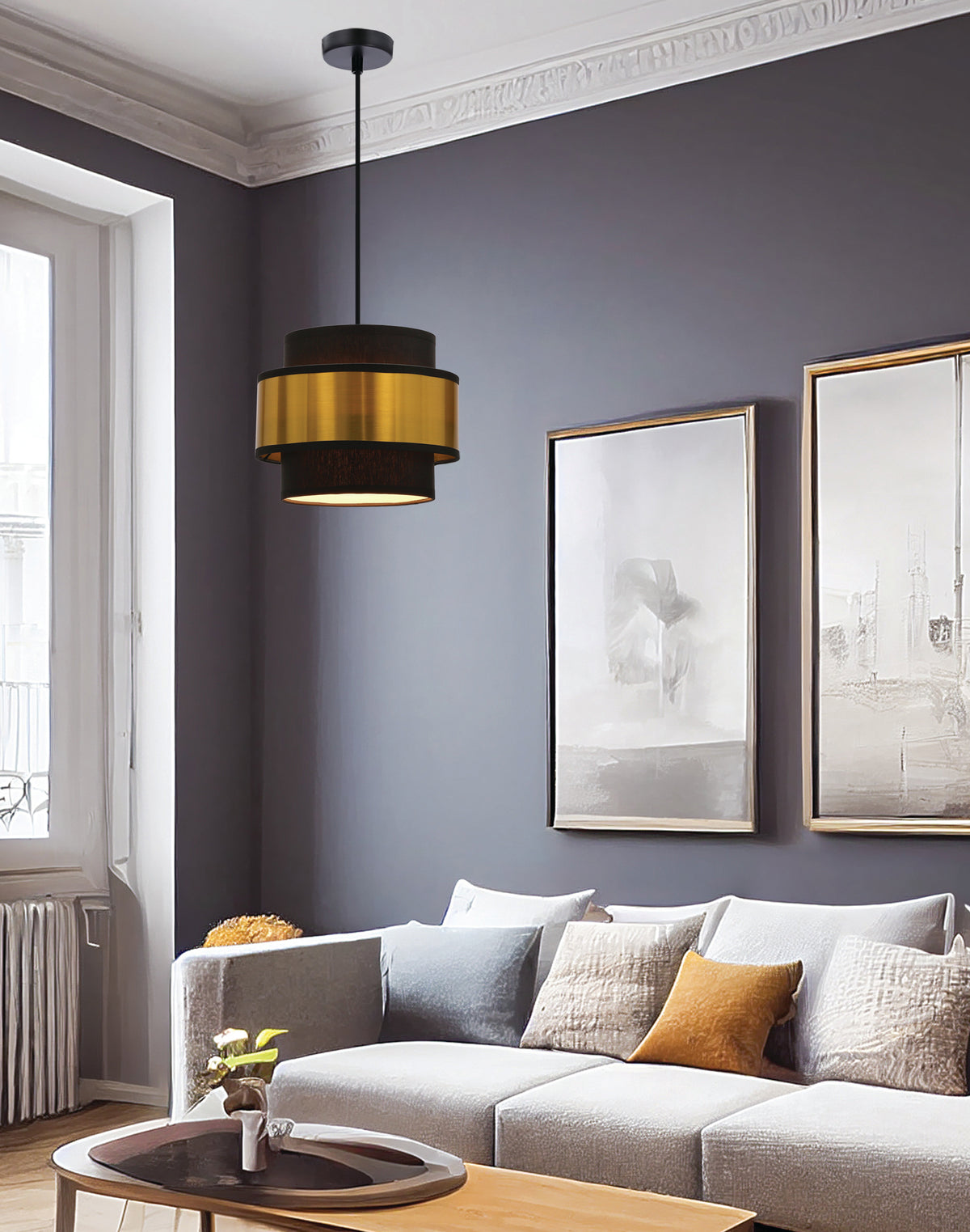Prestige lampa wisząca czarny 1x40W E27 abażur czarny+złoty