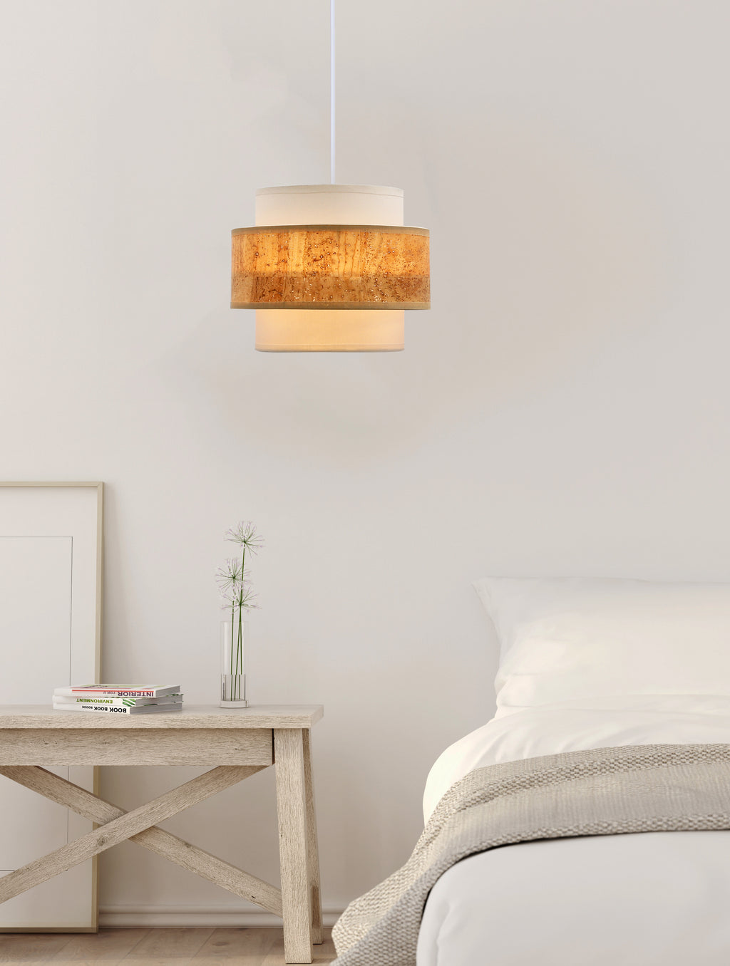 Cork lampa wisząca biały 1x40W E27 abażur biały+beżowy