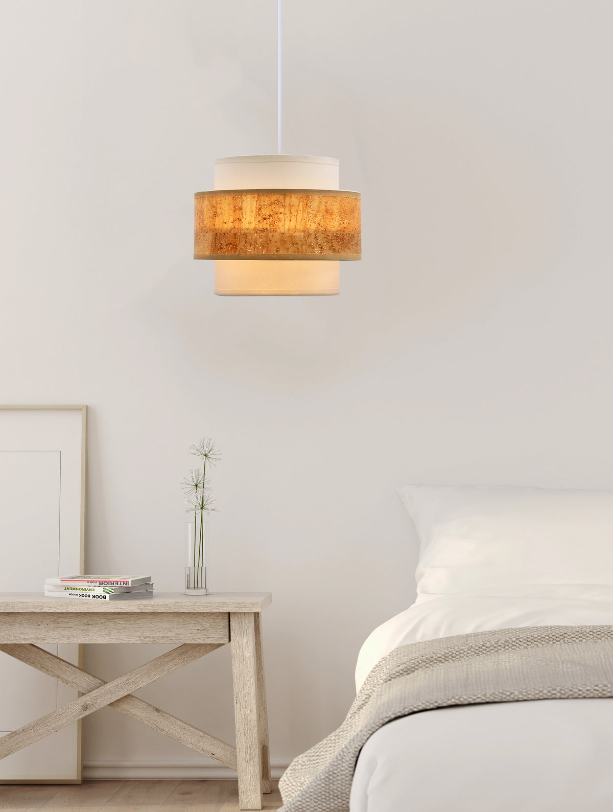 Cork lampa wisząca biały 1x40W E27 abażur biały+beżowy