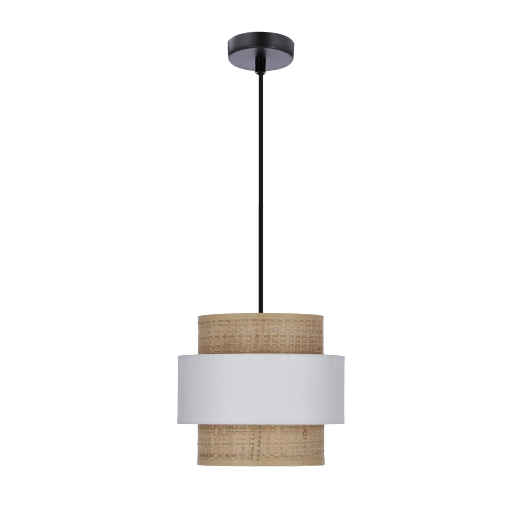 Rattan lampa wisząca czarny 1x40W E27 abażur biały+kremowy