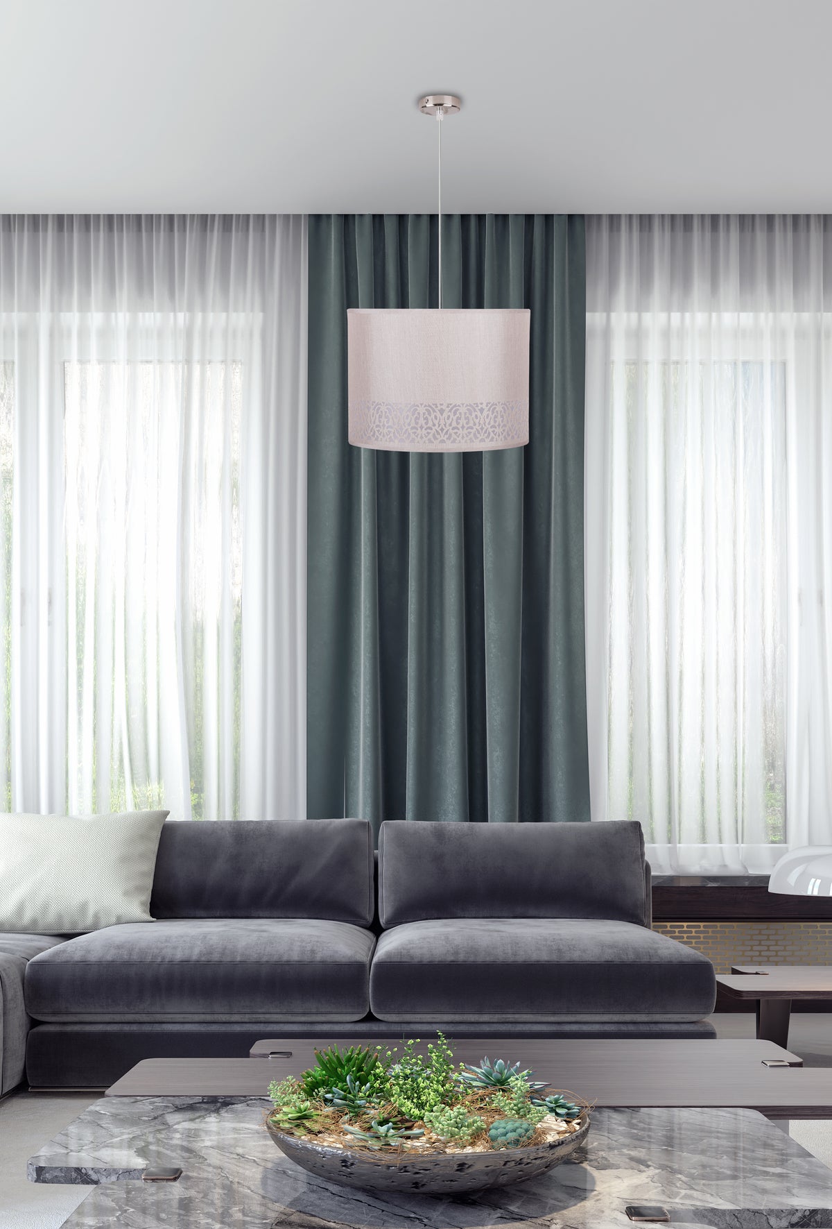 ARABESCA lampa wisząca 33x33x24 1x60W E27 kremowy (abażur 77-19441 z zawiesiem 85-10608)