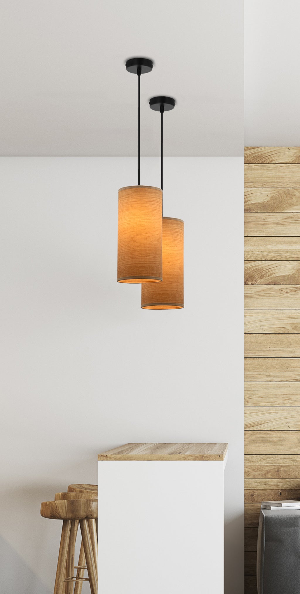 Ballo lampa wisząca czarny 1x60 E27 abażur orzechowy