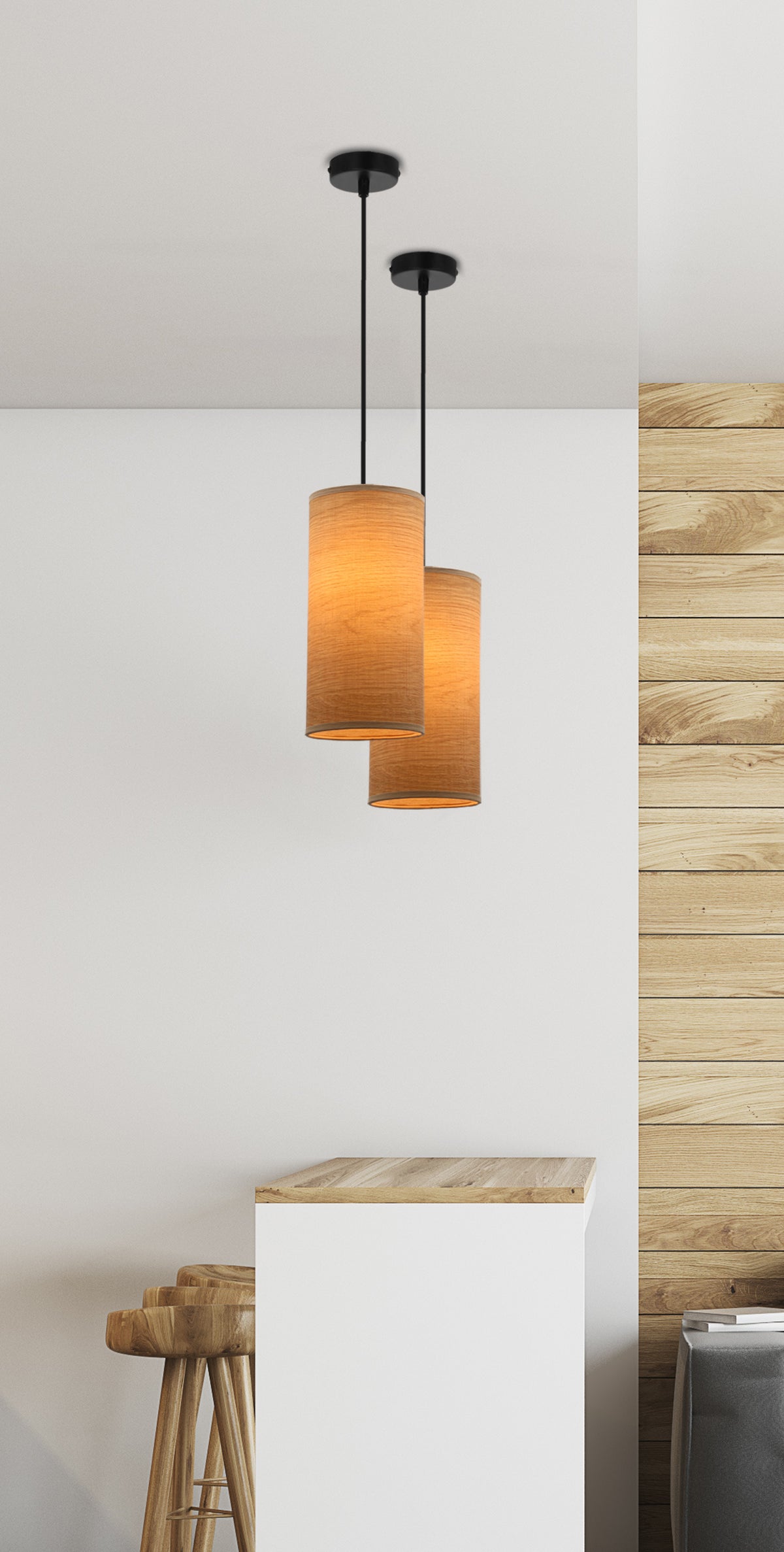 Ballo lampa wisząca czarny 1x60 E27 abażur orzechowy