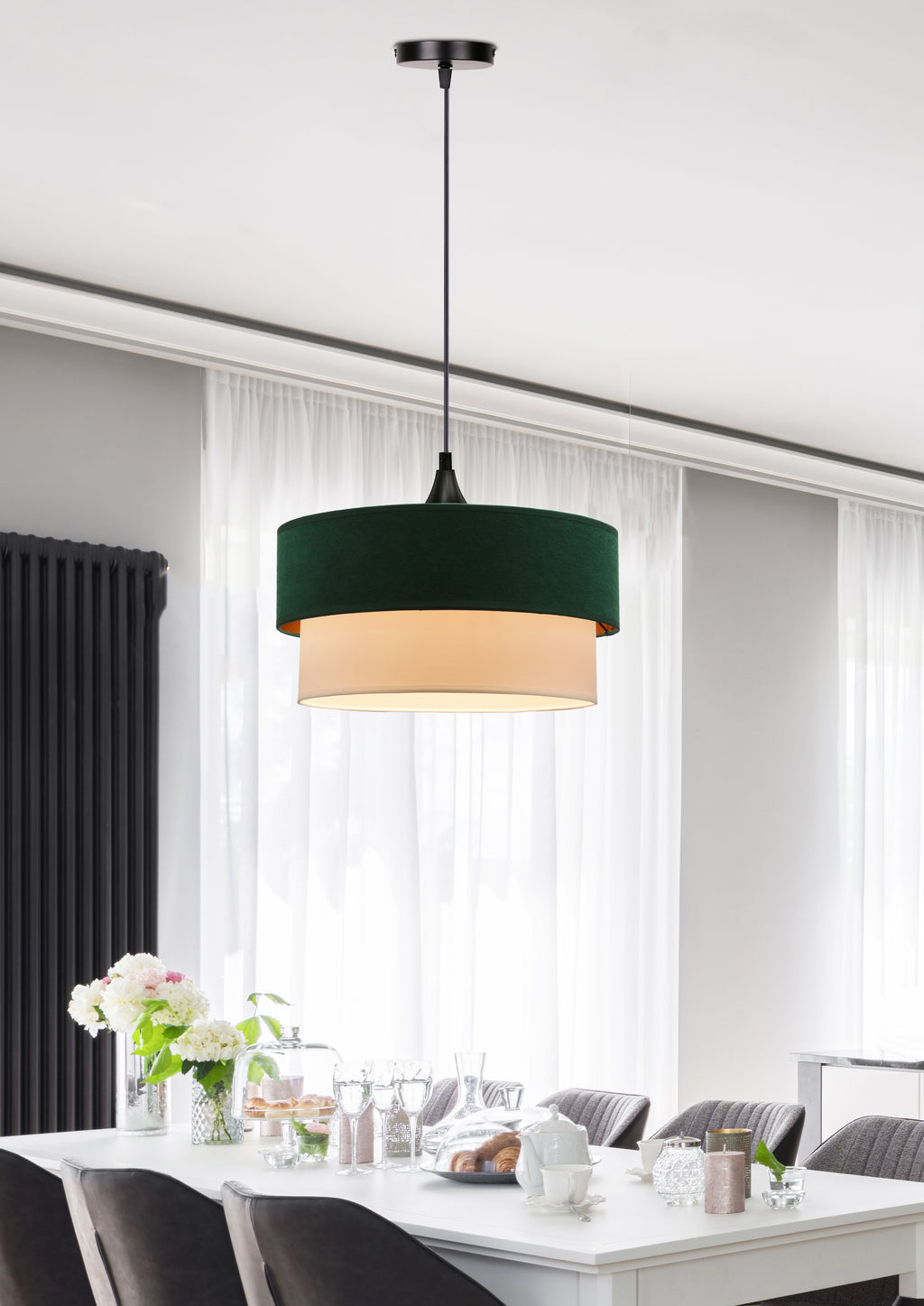 Sinagra lampa wisząca czarny 1x60 E27 abażur duo 35+30 but.zieleń\zloto+ biały