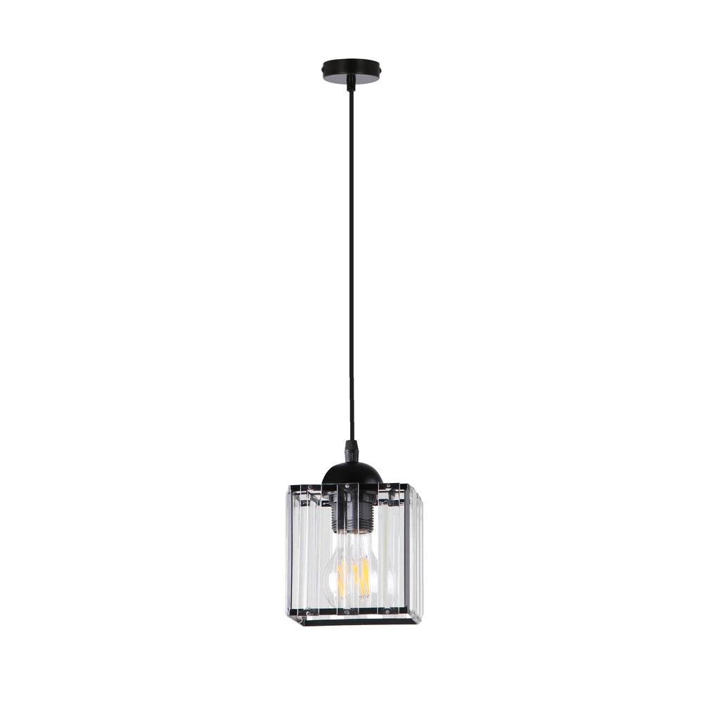 GLASSIA lampa wisząca czarny 1x40 E27 klosz czarny+kryształy bezbarwne