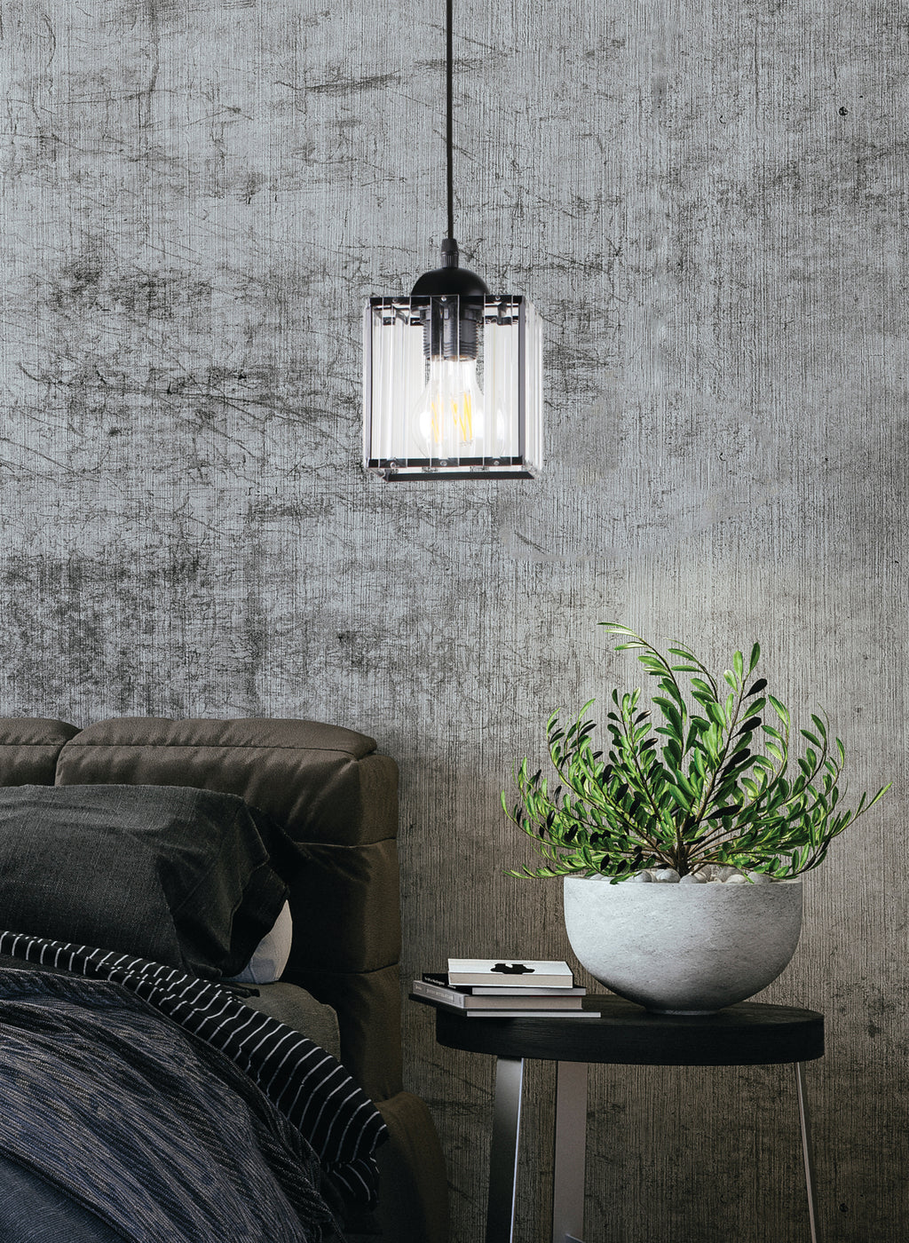 GLASSIA lampa wisząca czarny 1x40 E27 klosz czarny+kryształy bezbarwne