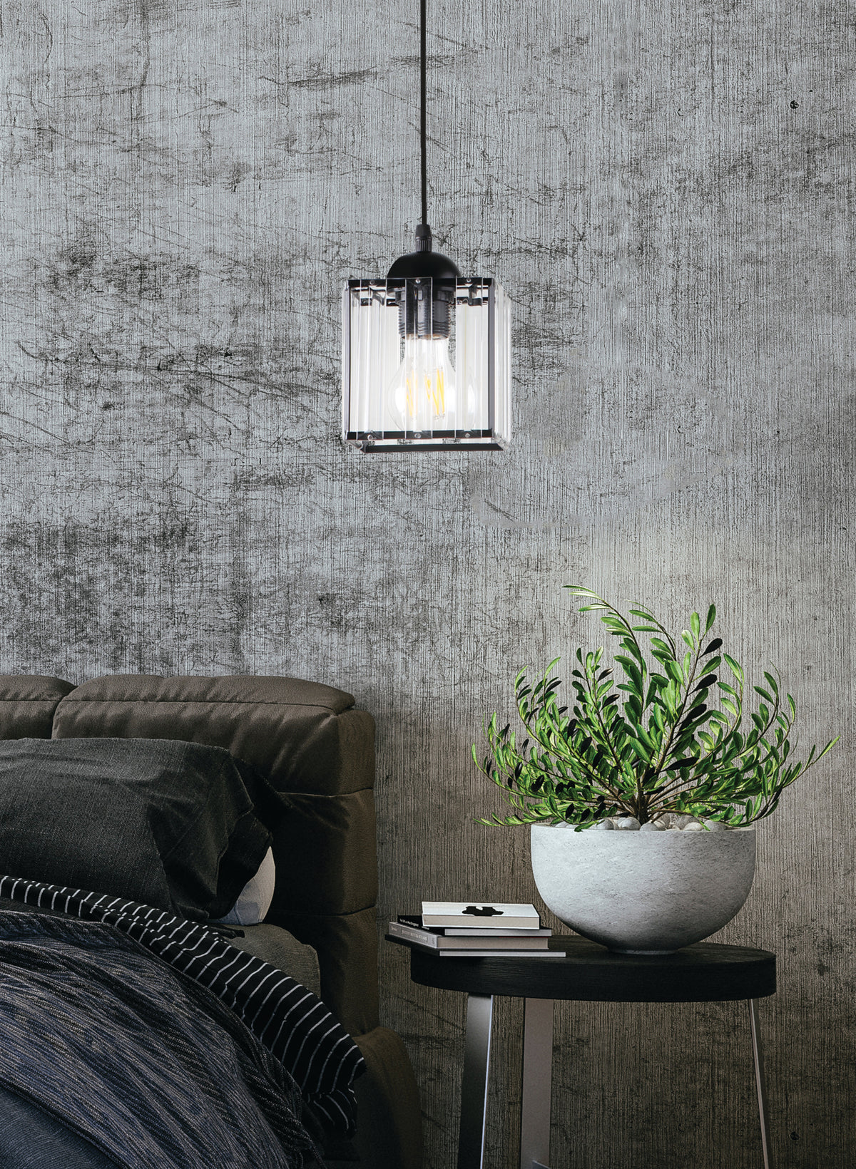 GLASSIA lampa wisząca czarny 1x40 E27 klosz czarny+kryształy bezbarwne