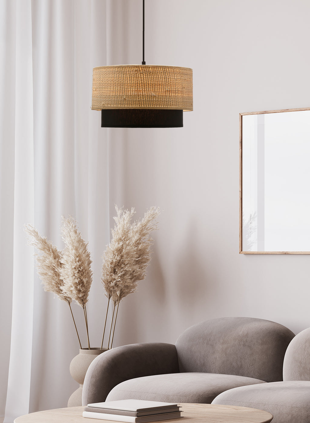 RITANA 25 lampa wisząca czarny 1x60 E27 abażur beżowy+czarny