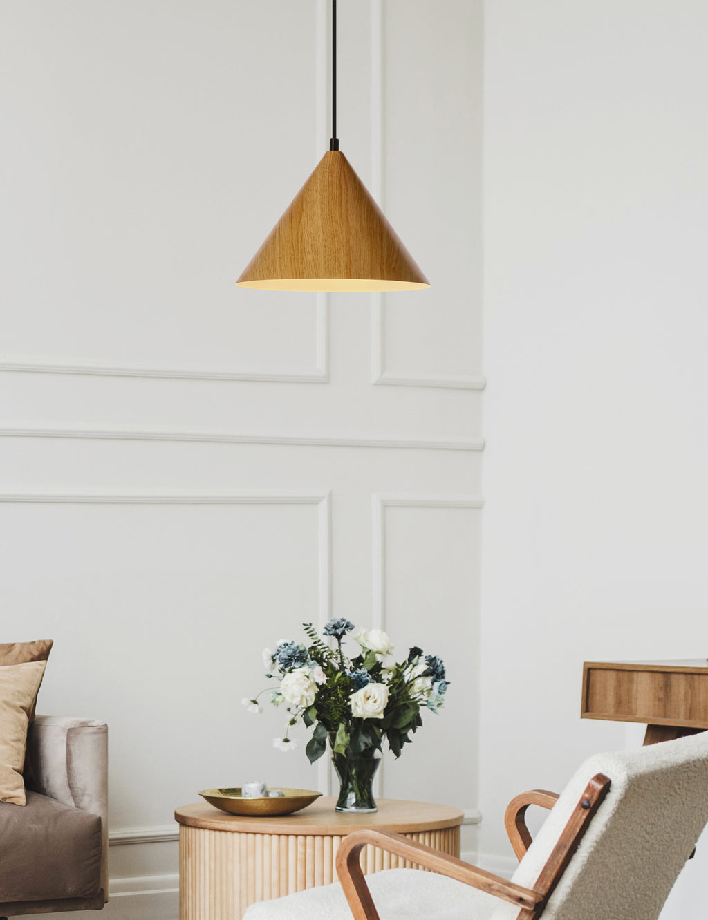 DUNCA lampa wisząca 25 czarny 1x40 E27 klosz jasny dębowy
