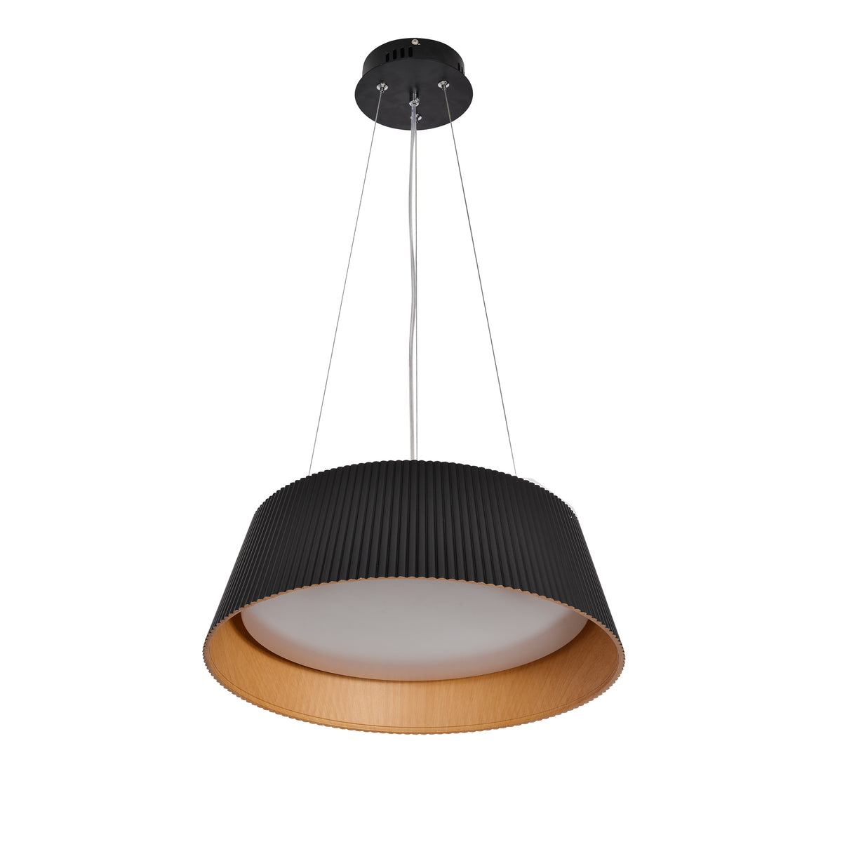 UMBRIA lampa wisząca czarno drewniana 1x24W LED klosz biały