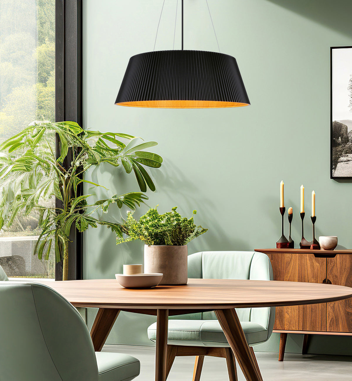 UMBRIA lampa wisząca czarno drewniana 1x24W LED klosz biały