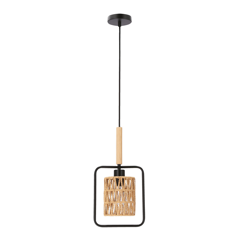 CROWN lampa wisząca czarny 1x40W E27 abażur beżowy