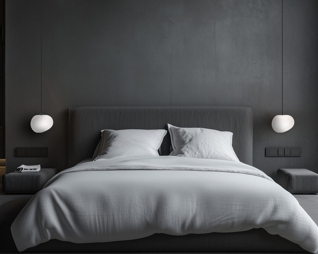 Lampa wisząca STONES 20 cm w stylu Japandi - z białym kloszem inspirowanym kamieniem - minimalistyczne oświetlenie sufitowe do salonu E27
