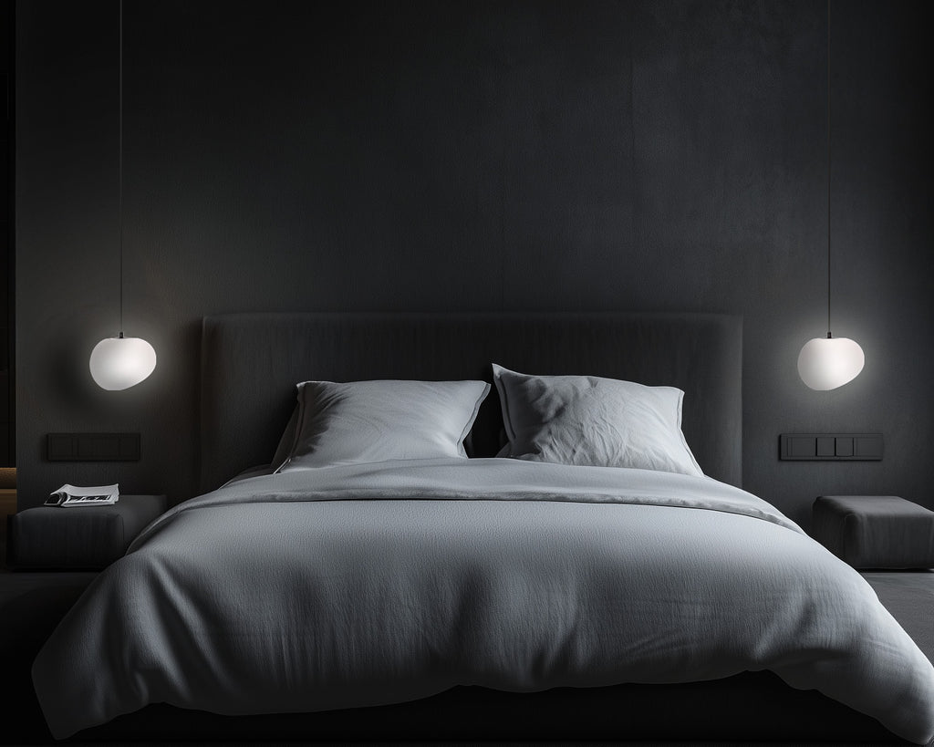 Lampa wisząca STONES 20 cm w stylu Japandi - z białym kloszem inspirowanym kamieniem - minimalistyczne oświetlenie sufitowe do salonu E27