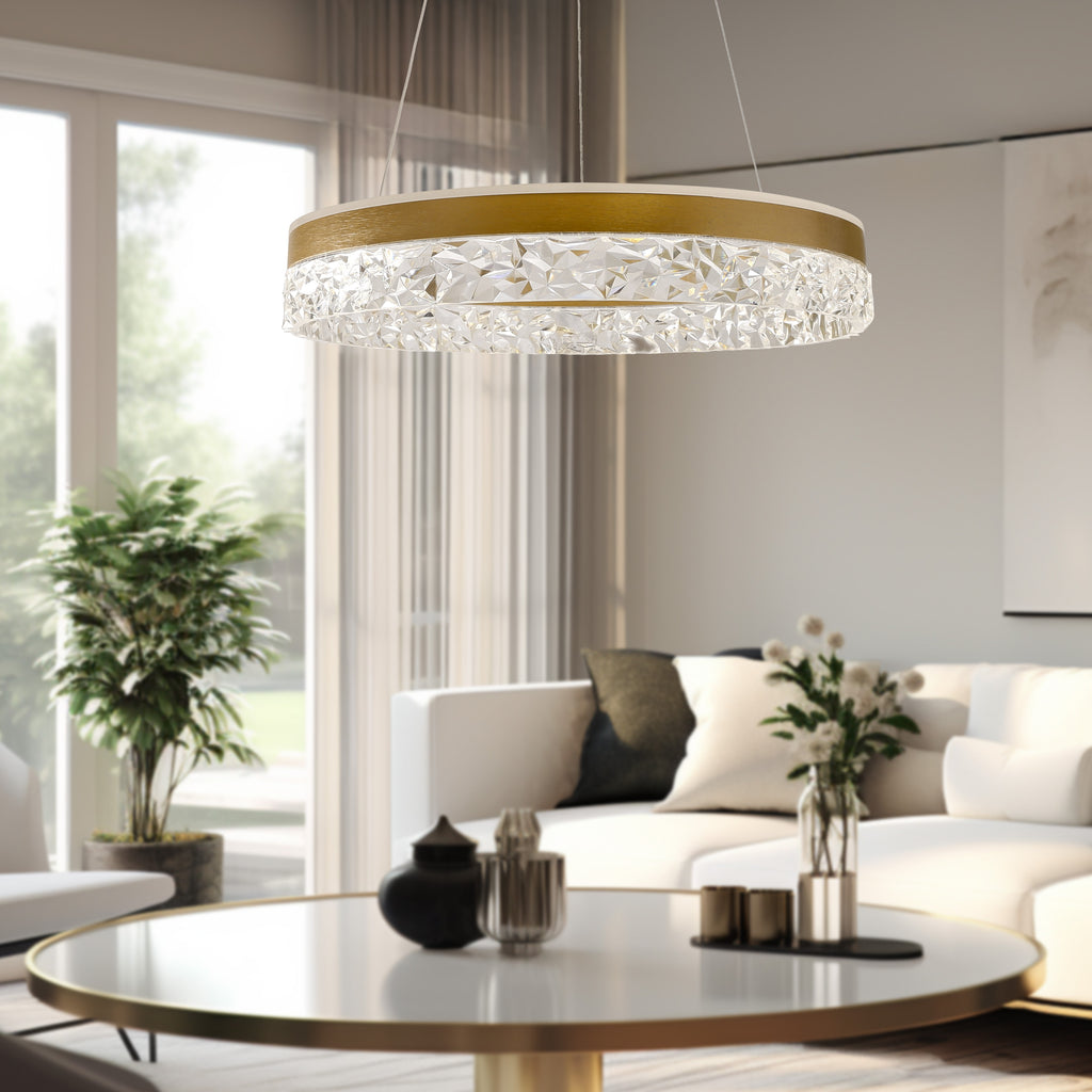 Lampa wisząca FROZI w stylu glamour – złoty klosz z kryształkami – eleganckie i nowoczesne oświetlenie salonu LED