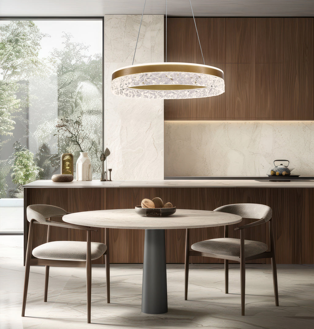 Lampa wisząca FROZI w stylu glamour – złoty klosz z kryształkami – eleganckie i nowoczesne oświetlenie salonu LED
