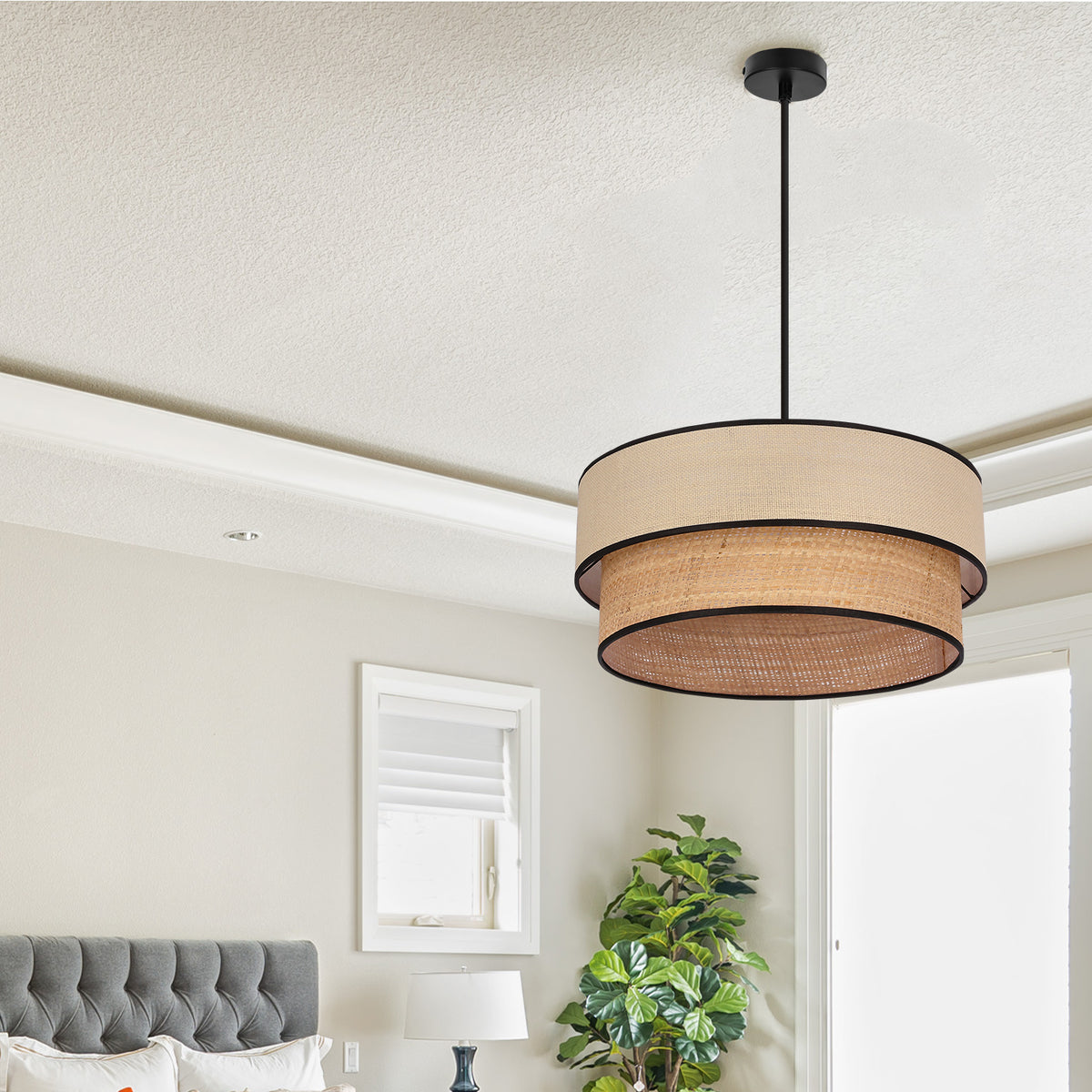Lampa wisząca LORENZO l 1x60W E27 abażury kremowe lampa do sypialni, salonu, nowoczena eco