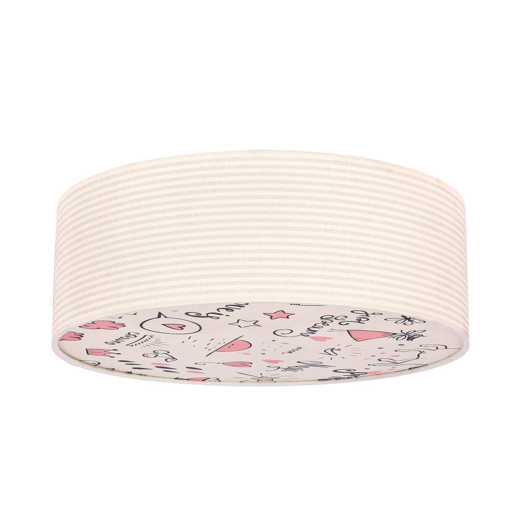 KIDDY lampa sufitowa plafon 38 cm 2x40W E27 biały abażur tkanina paski beżowe dziecięca oprawa oświetleniowa pokój dziecka uniwersalna