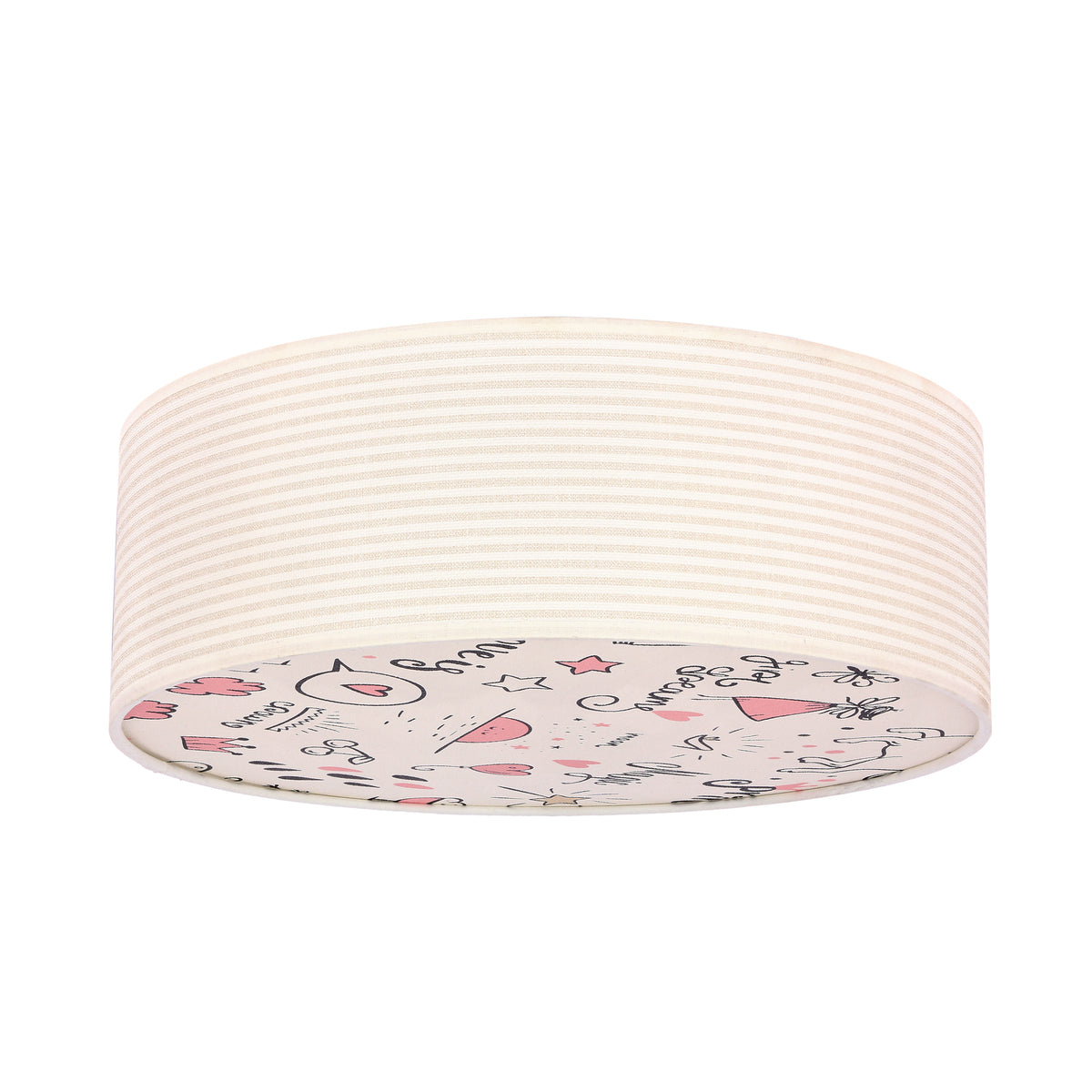 KIDDY lampa sufitowa plafon 38 cm 2x40W E27 biały abażur tkanina paski beżowe dziecięca oprawa oświetleniowa pokój dziecka uniwersalna