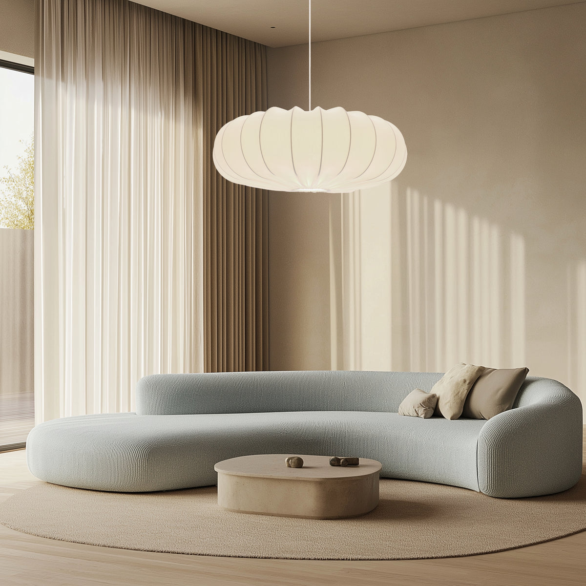 Lampa wisząca CAFEE skandynawska - z abażurem kremowym latte 66cm - nowoczesne oświetlenie sufitowe do salonu i jadalni E27
