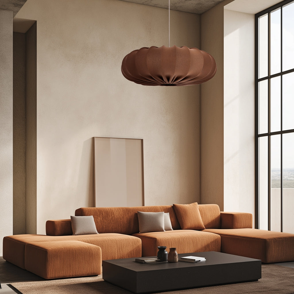Lampa wisząca CAFEE skandynawska - z abażurem brązowym mokka 66cm - nowoczesne oświetlenie sufitowe do salonu i jadalni E27