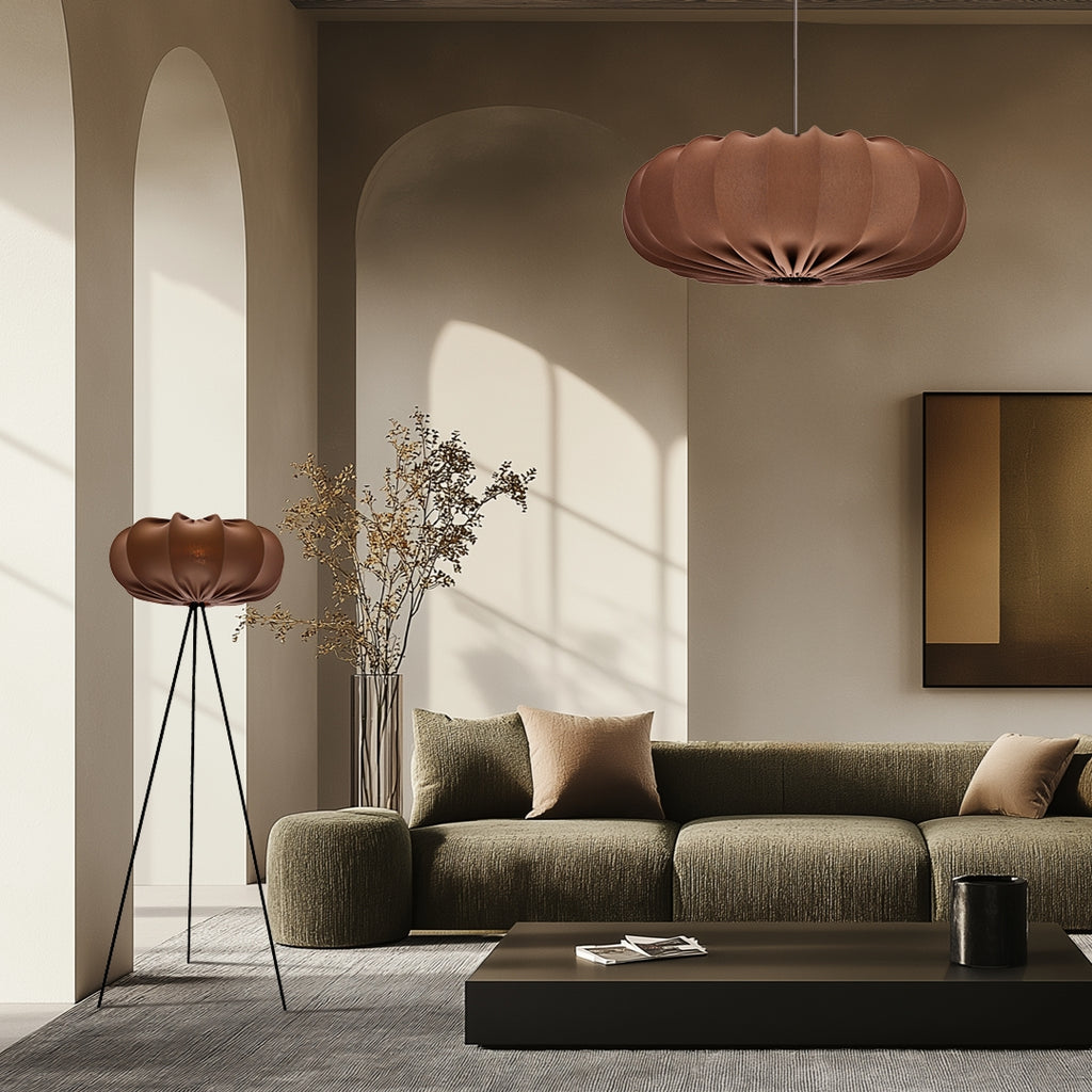 Lampa wisząca CAFEE skandynawska - z abażurem brązowym mokka 66cm - nowoczesne oświetlenie sufitowe do salonu i jadalni E27