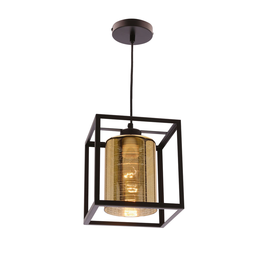 Lampa wisząca LURI 1x40W E27 czarna ze złotym kloszem, nowoczesna lampa sufitowa do salonu, kuchni lub jadalni, elegancki minimalizm