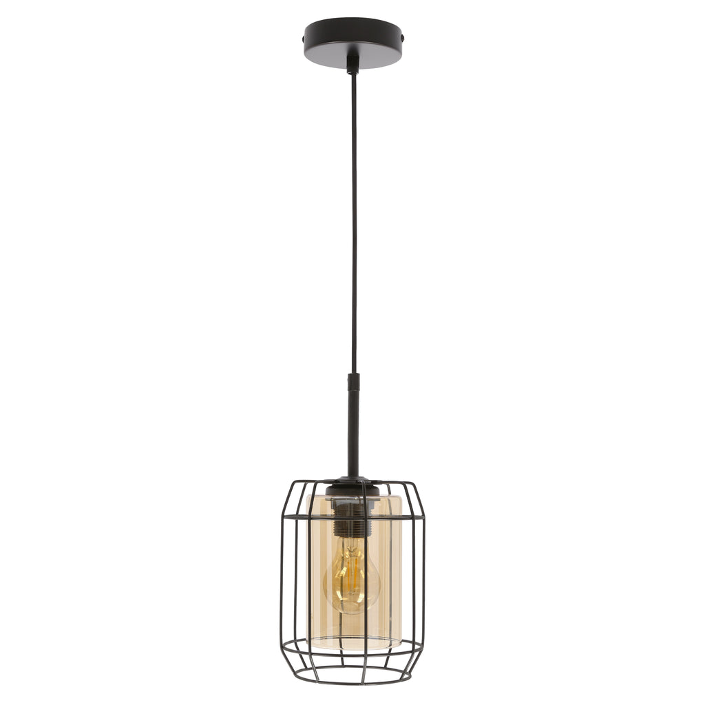 JONERA lampa wisząca czarny 1x40W E27 klosz bursztynowy