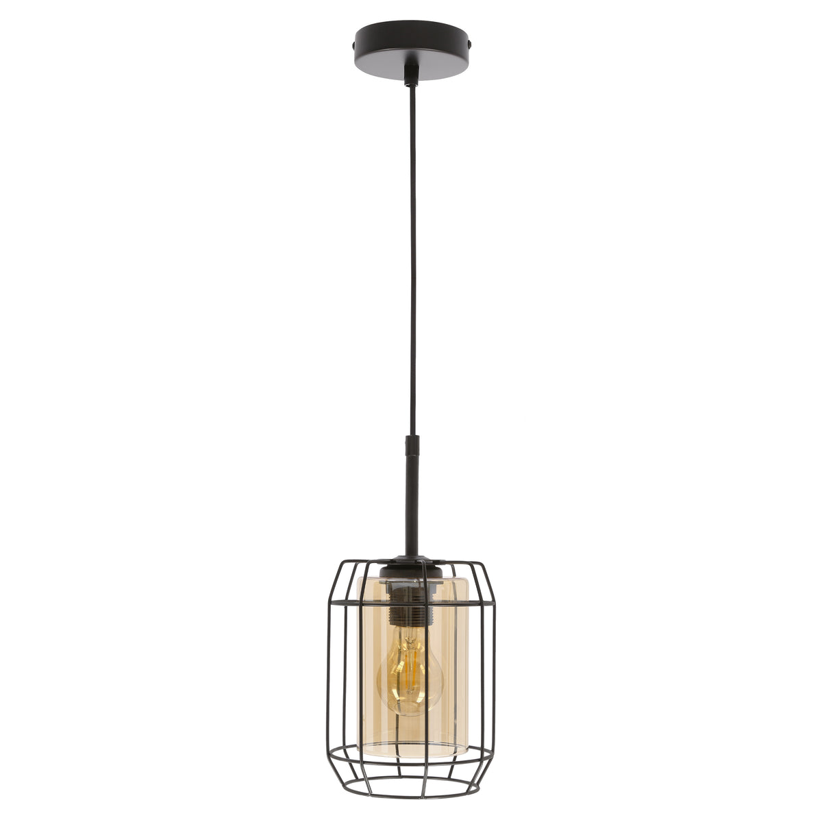 JONERA lampa wisząca czarny 1x40W E27 klosz bursztynowy