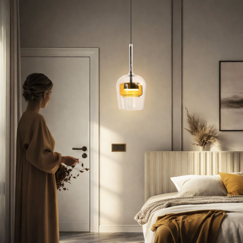 GLAXI lampa wisząca czarny 1x9W GX53 klosz bezbarwny+żółty