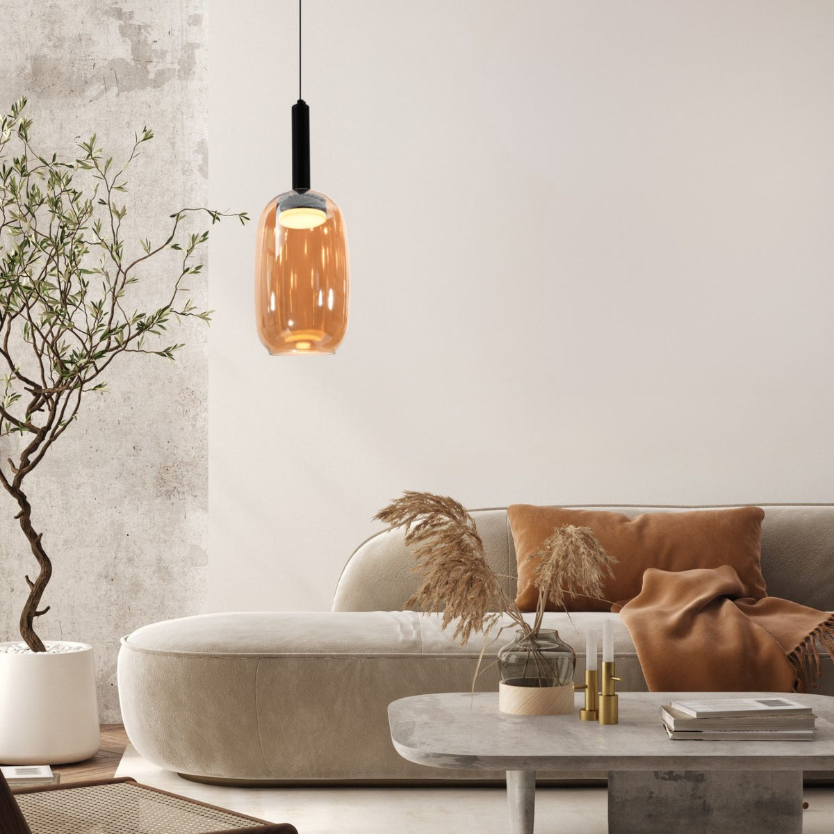 BUENO lampa wisząca czarny GX53 klosz bezbarwny+bursztynowy