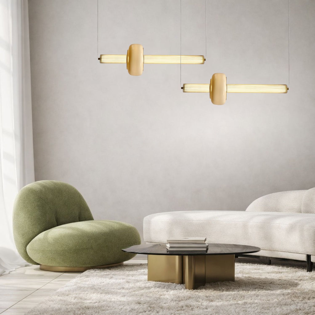 PURAS lampa wisząca pozioma mosiężny 15W LED 3000K klosz bezbarwny+biały
