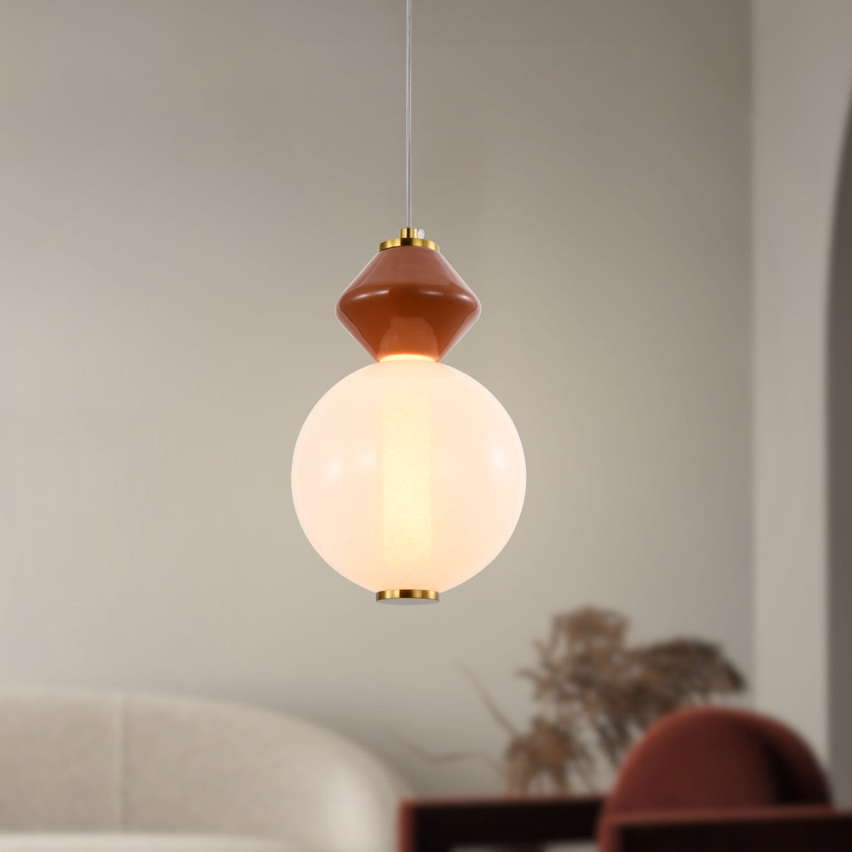 FLORES lampa wisząca mosiężny+brązowy 7W LED 3000K klosz biały
