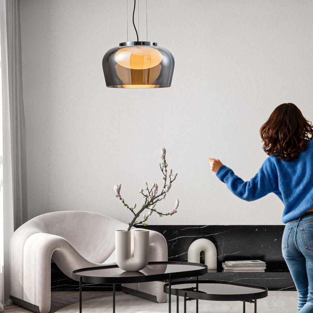 INSIEME 38 lampa wisząca czarny+chromowy 1x10W GX53 klosz dymiony+biały
