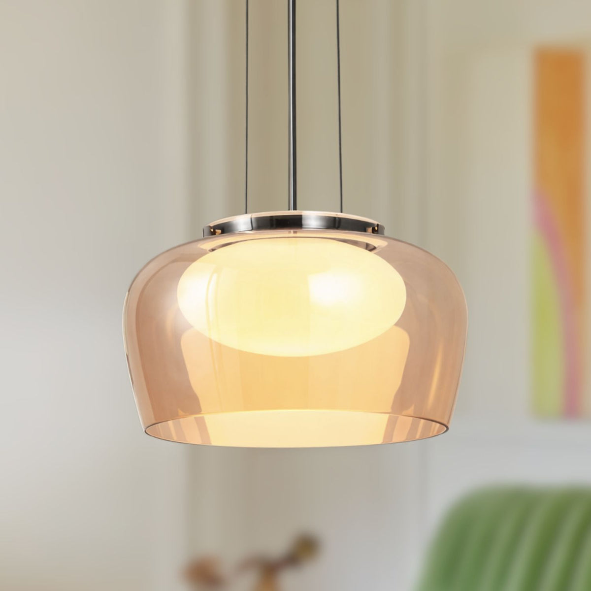 INSIEME 35 lampa wisząca czarny+chromowy 1x10W GX53 klosz bursztynowy+biały