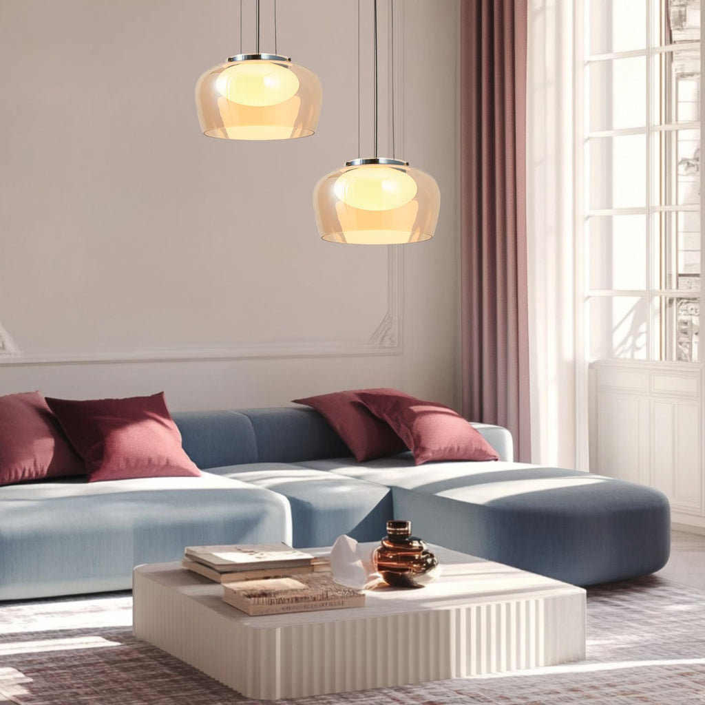 INSIEME 35 lampa wisząca czarny+chromowy 1x10W GX53 klosz bursztynowy+biały