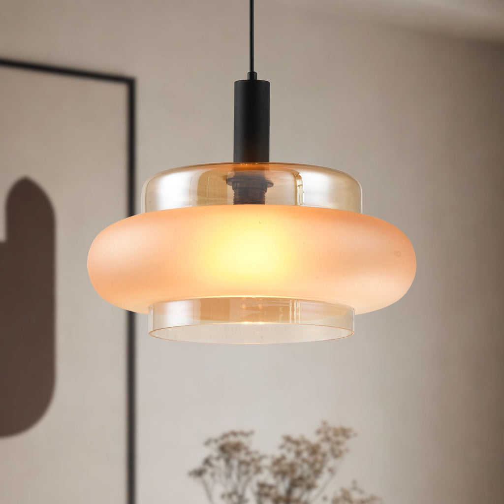 BRIZI lampa wisząca czarny 1x40W E27 klosz bursztynowy mrożony