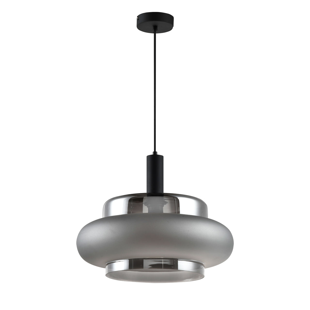 BRIZI lampa wisząca czarny 1x40W E27 klosz dymiony mrożony
