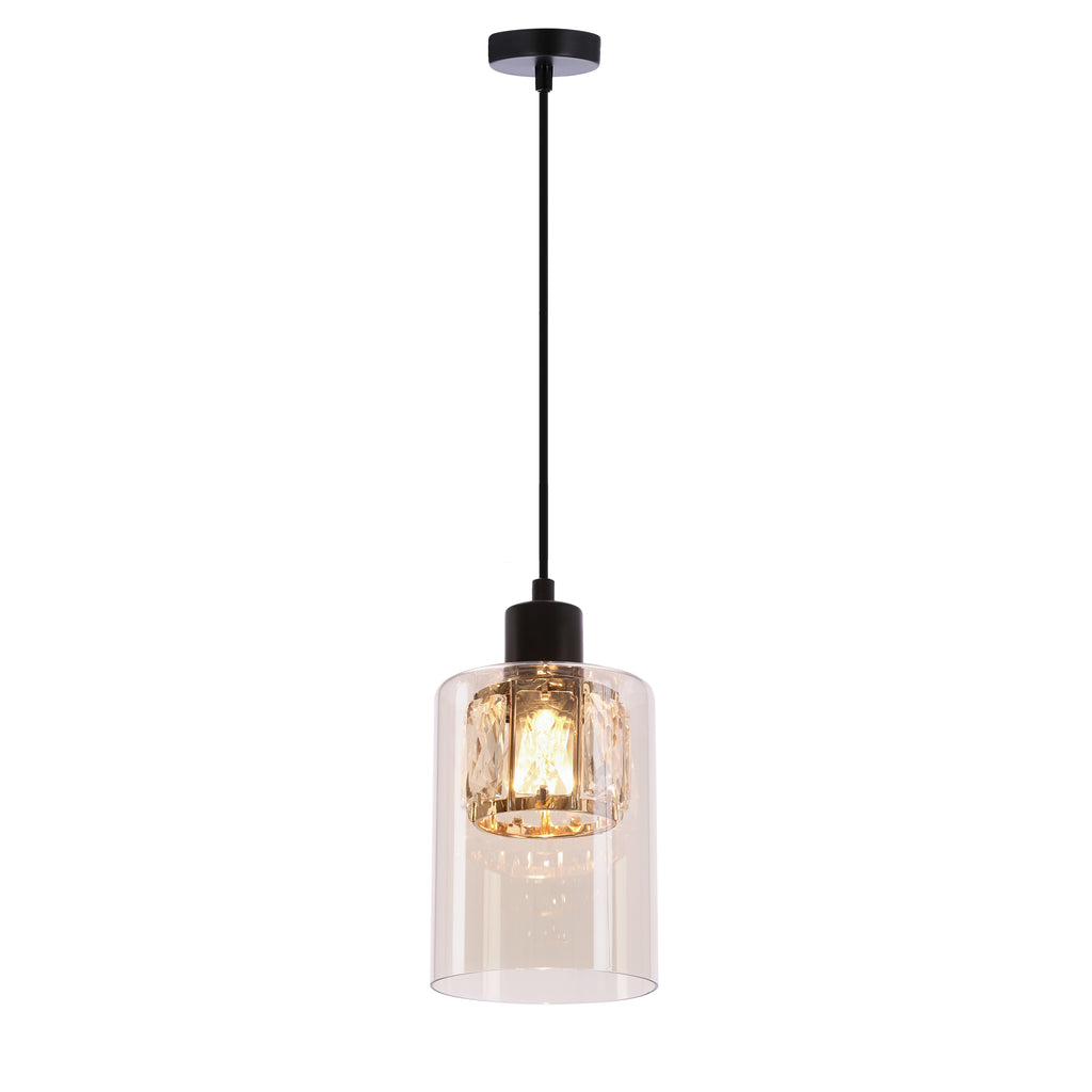 DUCATO lampa wisząca czarny +złoty 1x40W E27 klosz bursztynowy