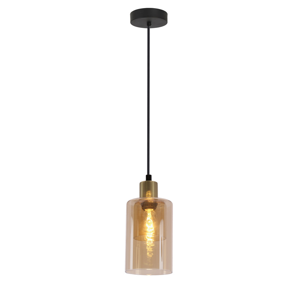 DOPPIO lampa wisząca czarny+złoty 1x40W E14 klosz bursztynowy