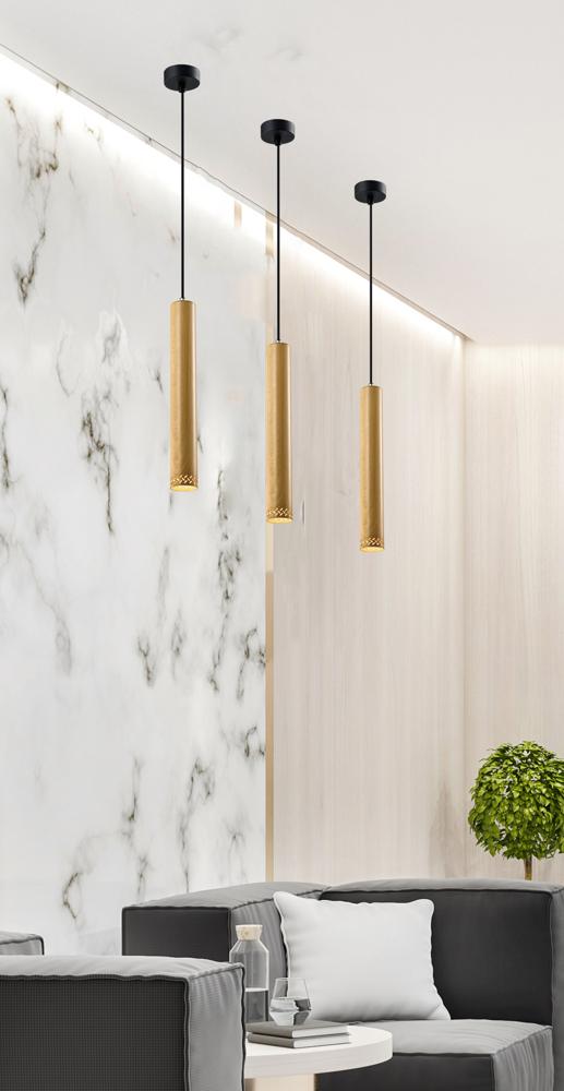 Tubo lampa wisząca czarny 1x25W GU10 klosz 40cm drewniany
