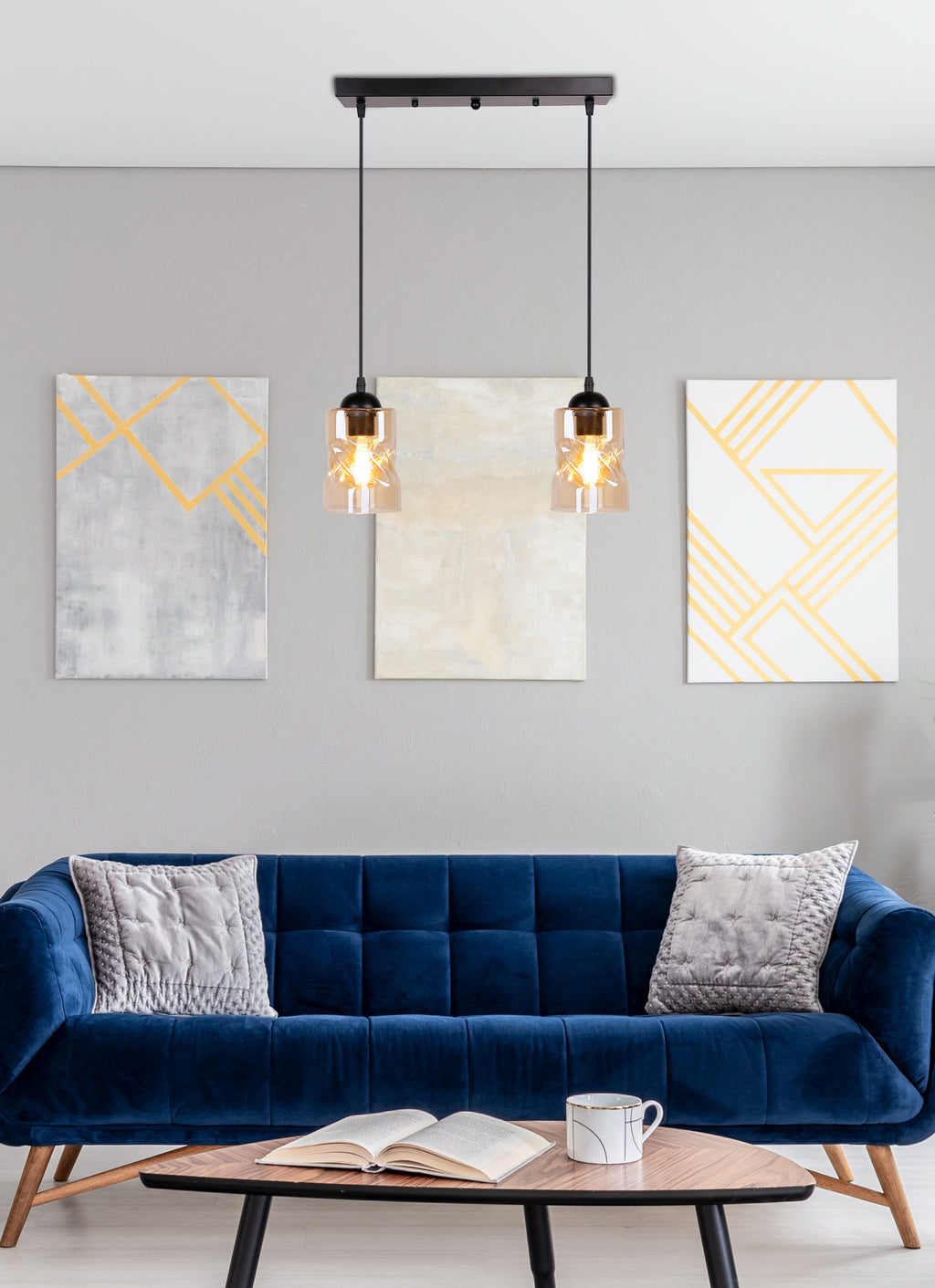 Felis lampa wisząca czarny 2x60W E27 klosz bursztynowy