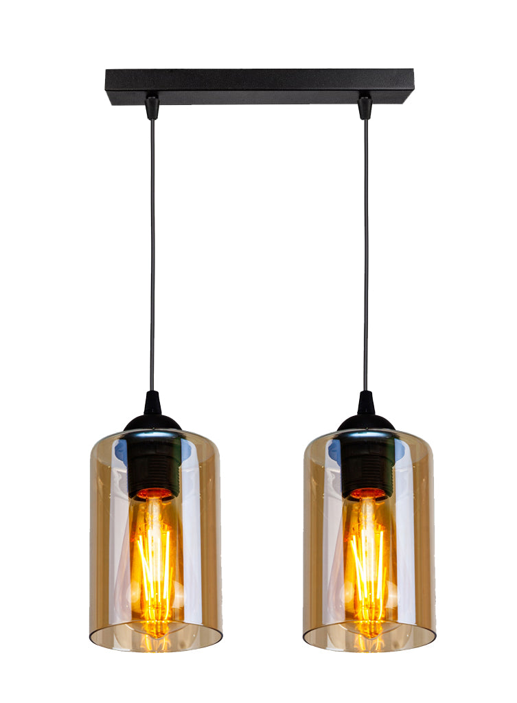 Bistro lampa wisząca czarny 2x40W E27 klosz brązowy