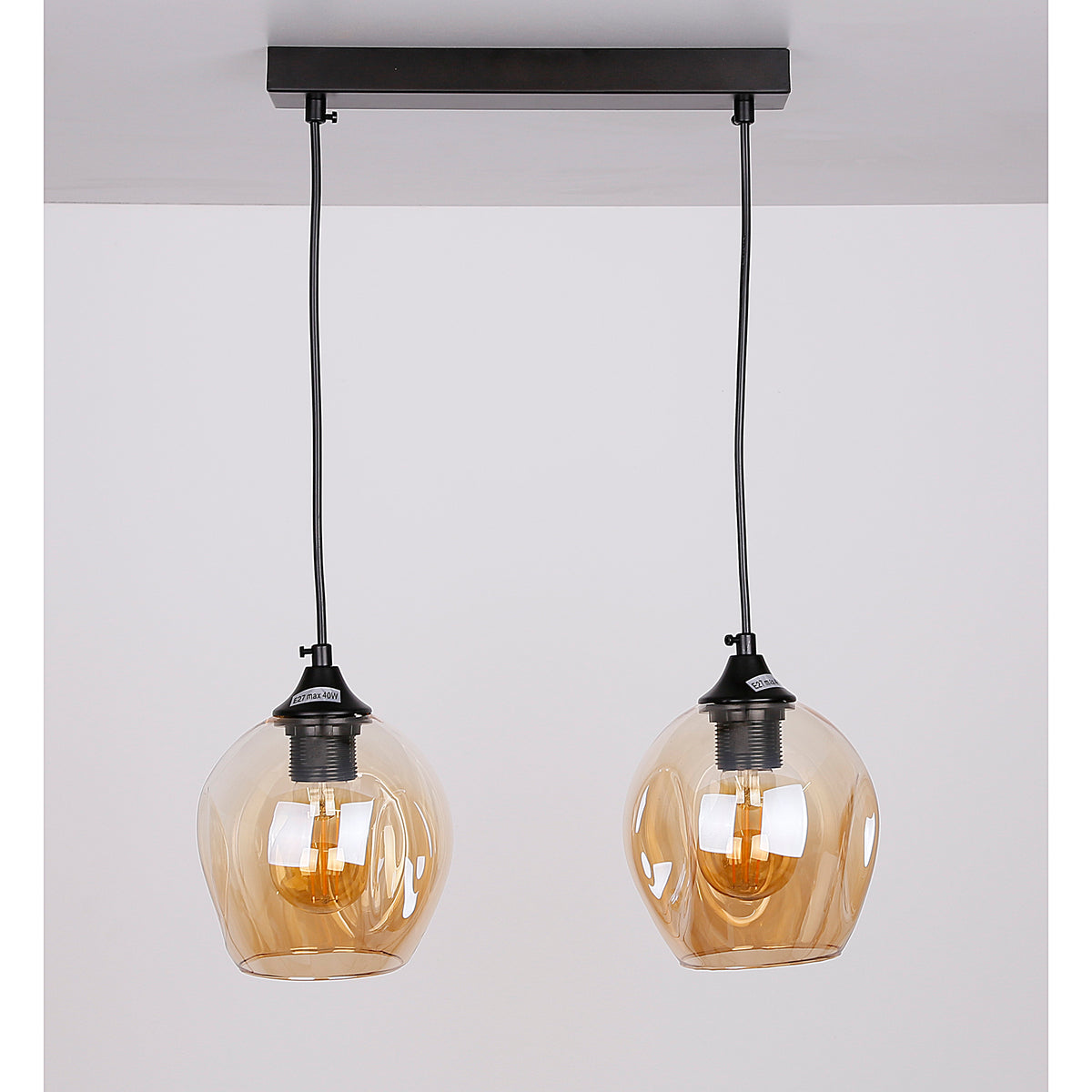 Aspa lampa wisząca czarny 2x40W E27 klosz brązowy