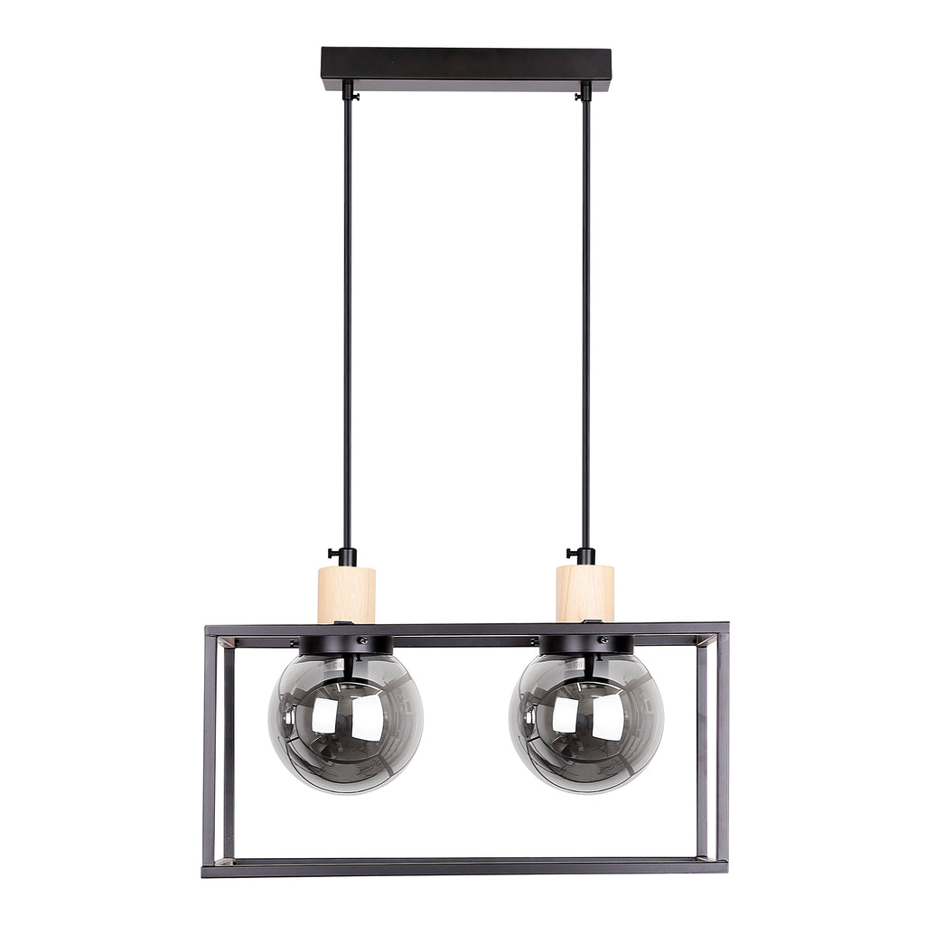Retro 2 lampa wisząca czarny 2x40W E27 klosz dymiony