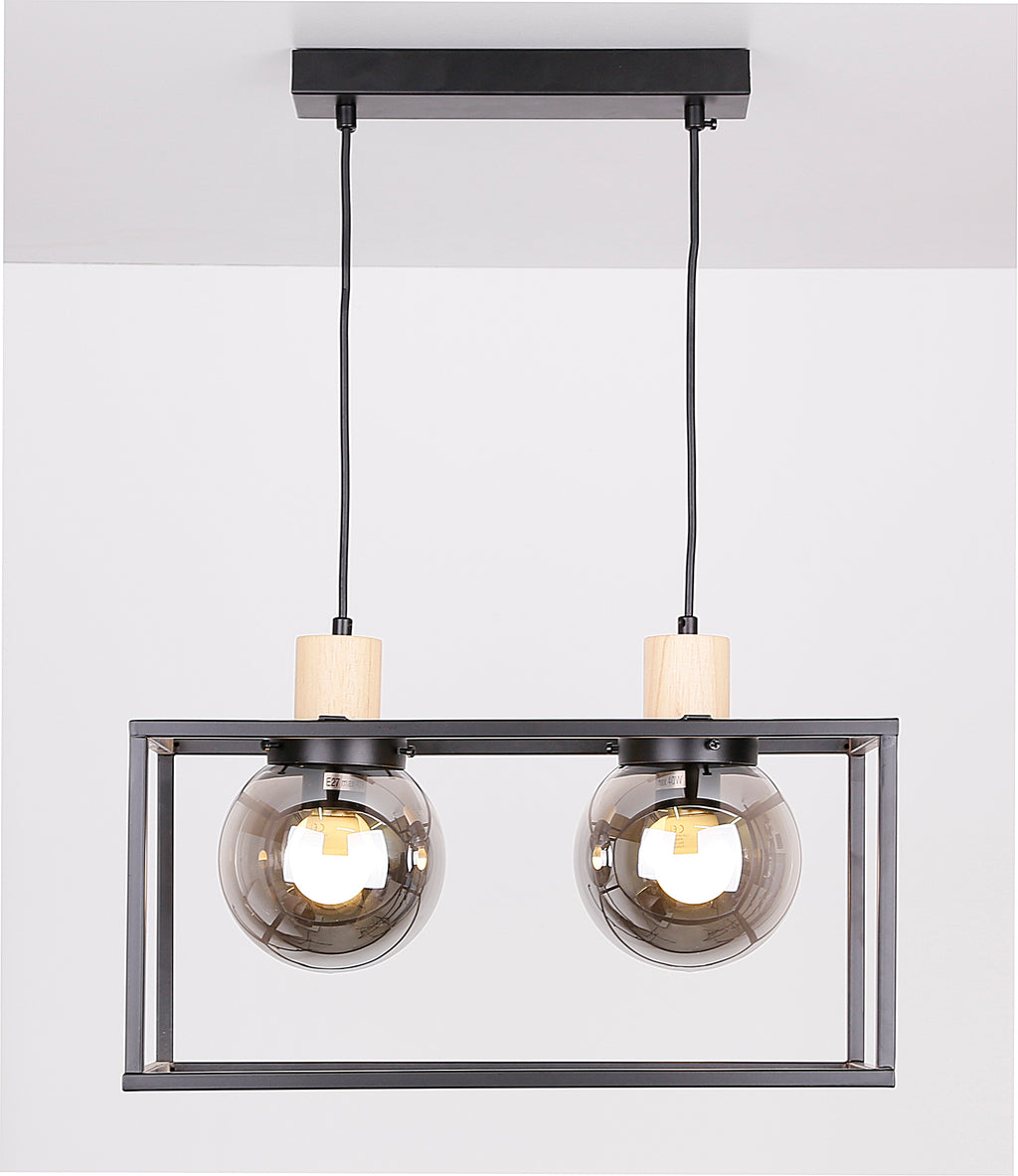 Retro 2 lampa wisząca czarny 2x40W E27 klosz dymiony