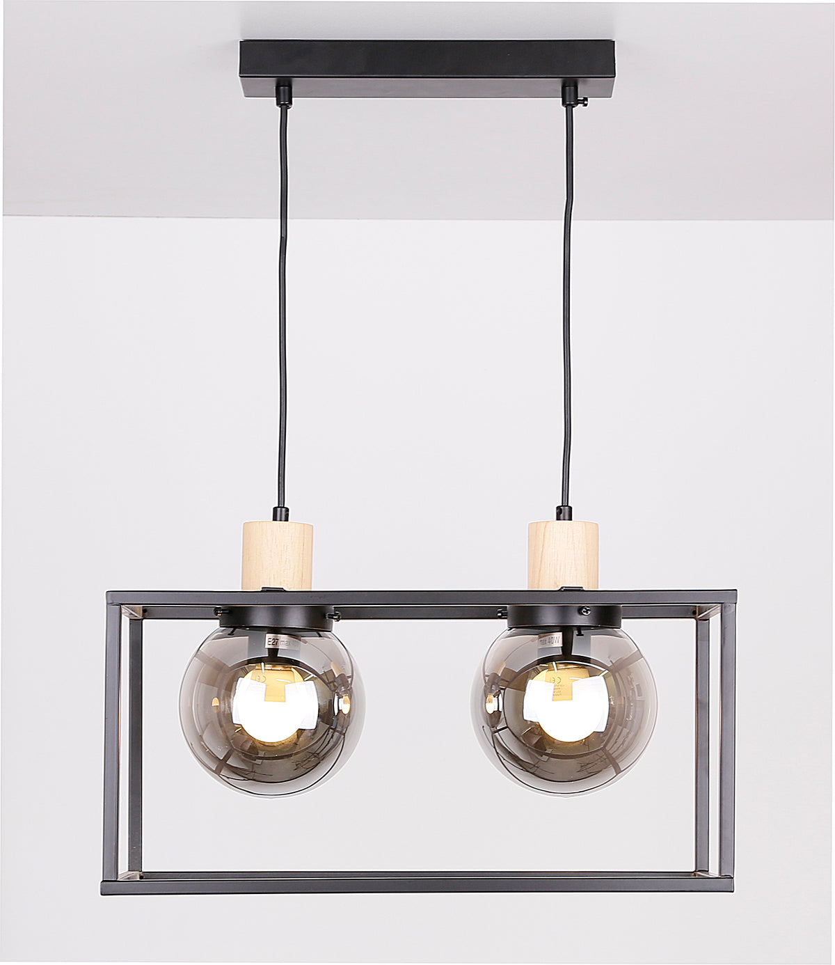 Retro 2 lampa wisząca czarny 2x40W E27 klosz dymiony
